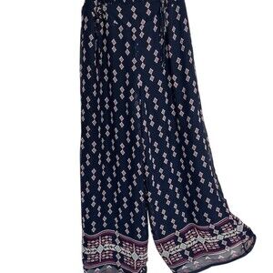 Cato Palazzo Pants Womens Size L Navy Blue Geometric Print Wide Leg Boho